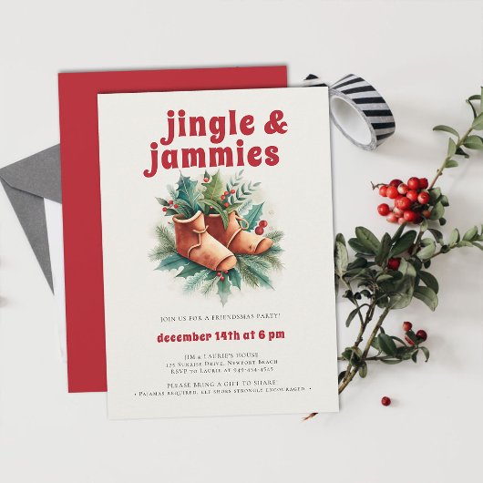 Jingle Jammies PJ Elf Friendsmas Kerstfeest Kaart