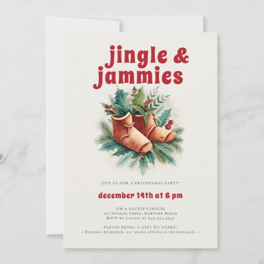 Jingle Jammies PJ Elf Friendsmas Kerstfeest Kaart (Voorkant)