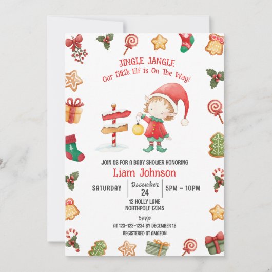 Jingle Jangle Kleine Elf, Kerst Baby shower Kaart (Voorkant)