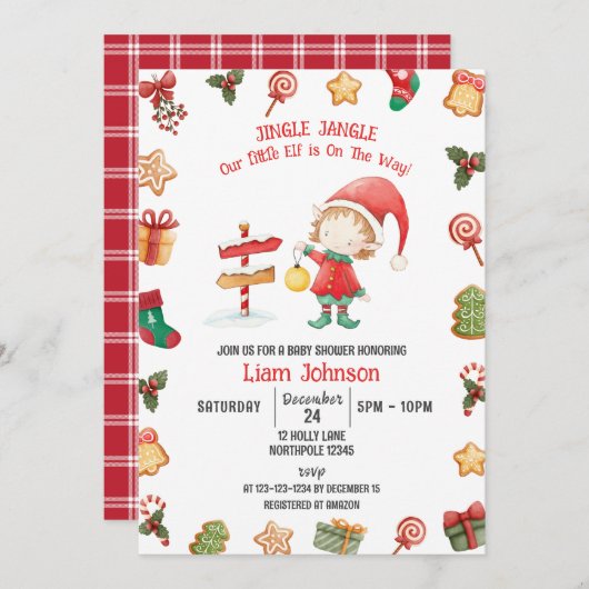 Jingle Jangle Kleine Elf, Kerst Baby shower Kaart (Voorkant / Achterkant)