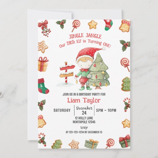 Jingle Jangle Kleine Elf, Kerstmis 1e Verjaardag Kaart (Voorkant)