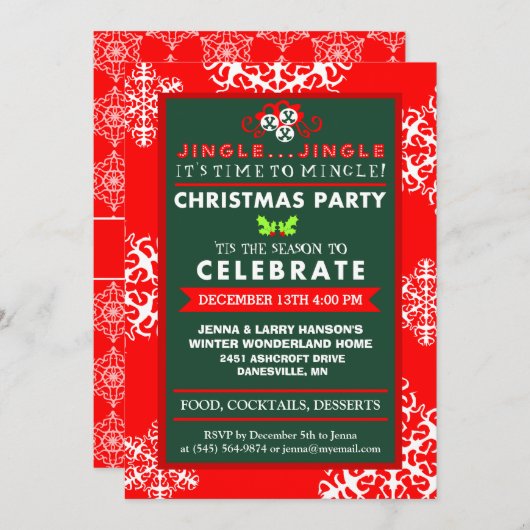 Jingle Jingle Time to Mingle Red Green Kerstmis Kaart (Voorkant / Achterkant)