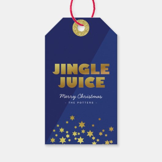 Jingle Juice | Fun Christmas Blue & Gold Cadeaulabel (Voorkant)