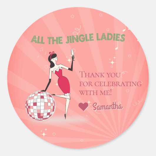 Jingle Ladies Night Out Retro Disco Ball Vakantie Ronde Sticker (Voorkant)