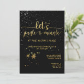 Jingle Mingle Black Gold Calligraphy Holiday Party Kaart (Staand voorkant)