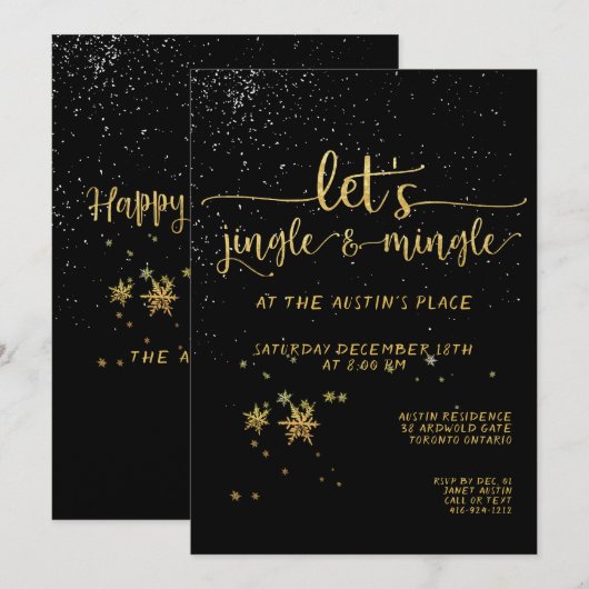 Jingle Mingle Black Gold Calligraphy Holiday Party Kaart (Voorkant / Achterkant)