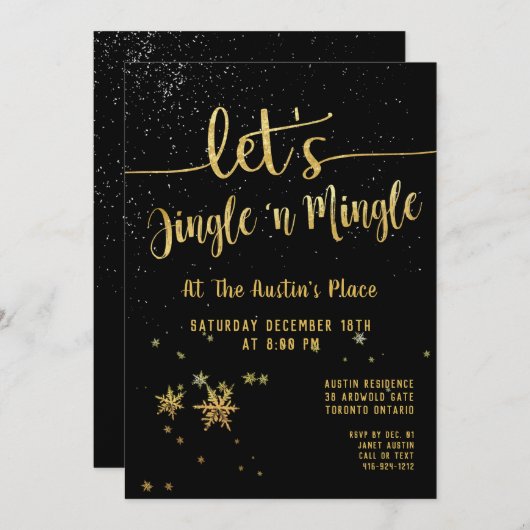 Jingle Mingle Black Gold Calligraphy Holiday Party Kaart (Voorkant / Achterkant)