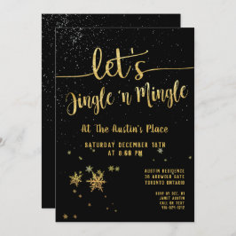 Jingle Mingle Black Gold Calligraphy Holiday Party Kaart