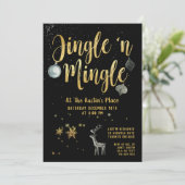 Jingle Mingle Black Gold Calligraphy Holiday Party Kaart (Staand voorkant)