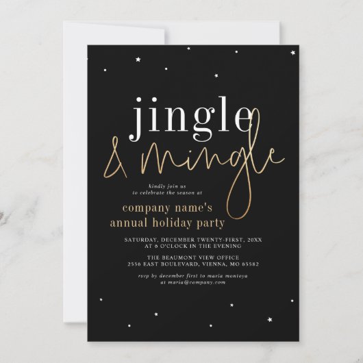 Jingle & Mingle Black Gold Corporate Holiday Party Feestdagenkaart (Voorkant)