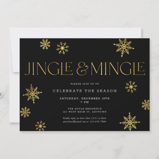 Jingle & Mingle Black Gold Snowflake Vakantie Fees Kaart (Voorkant)