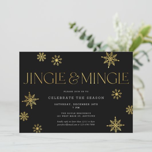 Jingle & Mingle Black Gold Snowflake Vakantie Fees Kaart (Staand voorkant)