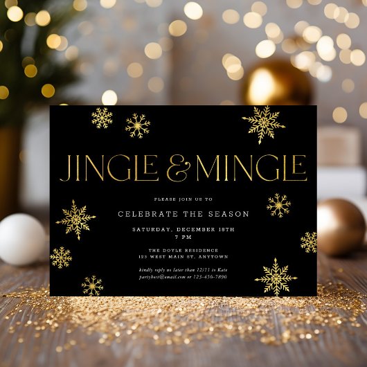 Jingle & Mingle Black Gold Snowflake Vakantie Fees Kaart