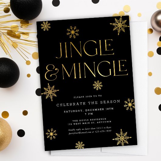 Jingle & Mingle Black Gold Snowflakes Vakantie Kaart