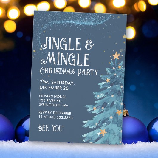 Jingle & Mingle Blauw Goud Kerstfeest Kaart