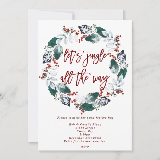 Jingle & Mingle Bloemkrans Vakantie Party Kaart (Voorkant)