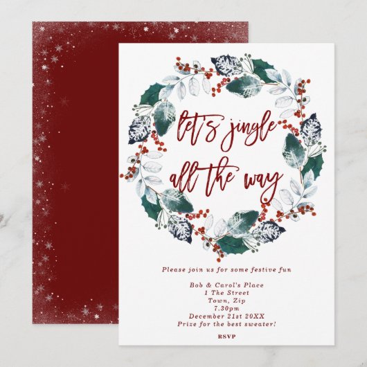 Jingle & Mingle Bloemkrans Vakantie Party Kaart (Voorkant / Achterkant)
