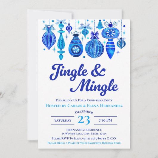 Jingle & Mingle Blue Christmas Baubles Waterverf Kaart (Voorkant)