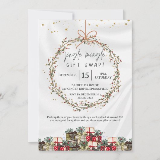 Jingle Mingle Cadeau Uitwisseling Kerstfeest Kaart (Voorkant)
