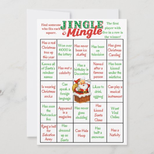 Jingle & Mingle Christmas Bingo Game Card Kaart (Voorkant)