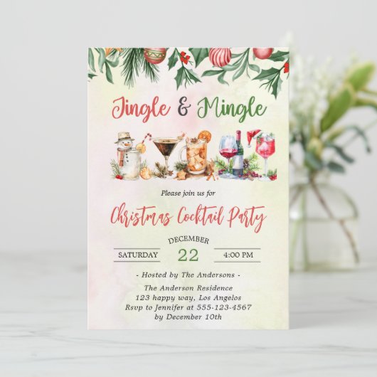 Jingle & Mingle Christmas Cocktail Party Kaart (Staand voorkant)