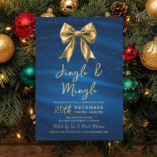 Jingle Mingle Christmas Gold Bow Silver Blue  Kaart