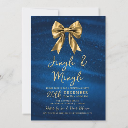 Jingle Mingle Christmas Gold Bow Silver Blue Kaart (Voorkant)