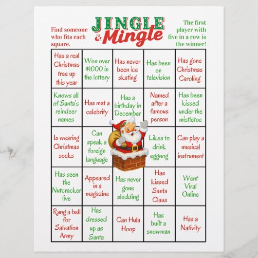 Jingle & Mingle Christmas Human Bingo Game Sheets Flyer (Voorkant)