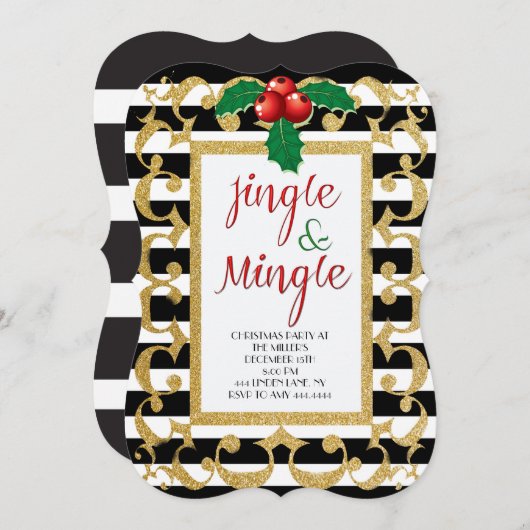 Jingle & Mingle Christmas Party Glitter Uitnodigin Kaart (Voorkant / Achterkant)