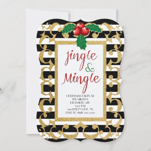 Jingle & Mingle Christmas Party Glitter Uitnodigin Kaart (Voorkant)