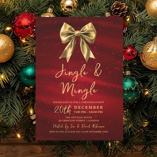 Jingle Mingle Christmas Party Gold Bow Silver Red Kaart