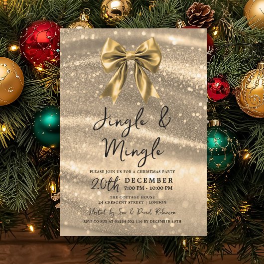 Jingle & Mingle Christmas Party Gold Sparkle Bow  Kaart