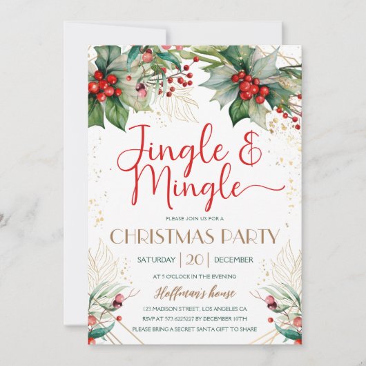 Jingle & Mingle Christmas Party Greenery Red Berry Kaart (Voorkant)