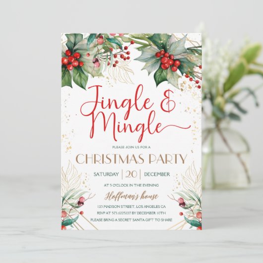 Jingle & Mingle Christmas Party Greenery Red Berry Kaart (Staand voorkant)