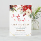 Jingle & Mingle Christmas Party Red Poinsettia Kaart (Staand voorkant)