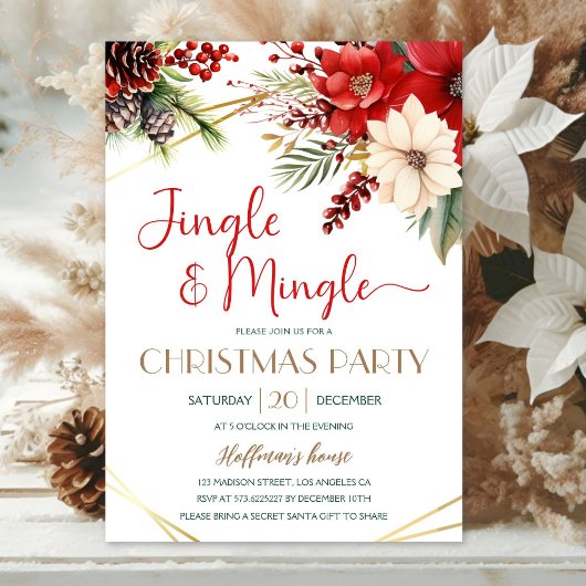 Jingle & Mingle Christmas Party Red Poinsettia Kaart