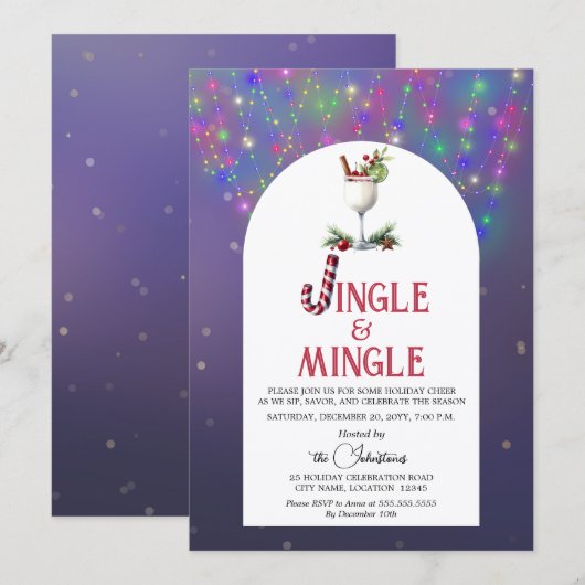 Jingle & Mingle Cocktail Holiday Party Kaart (Voorkant / Achterkant)
