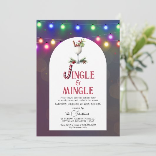 Jingle & Mingle Cocktail Kerstfeest Kaart (Staand voorkant)
