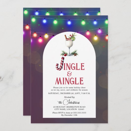 Jingle & Mingle Cocktail Kerstfeest Kaart (Voorkant / Achterkant)