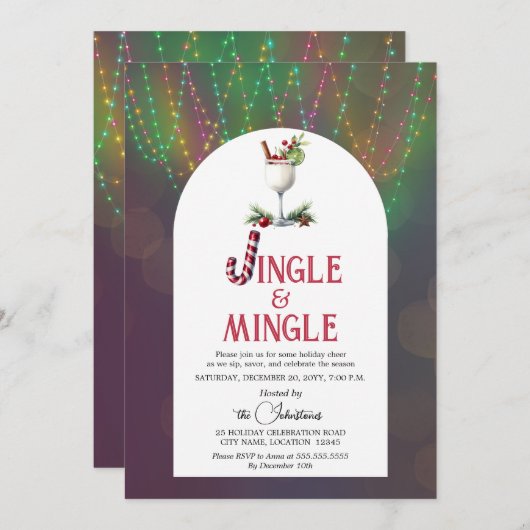 Jingle & Mingle Cocktail Kerstfeest Kaart (Voorkant / Achterkant)