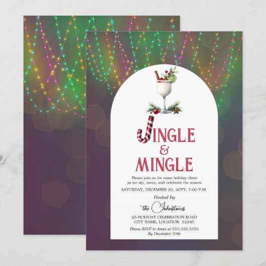 Jingle & Mingle Cocktail Kerstfeest Kaart (Voorkant / Achterkant)