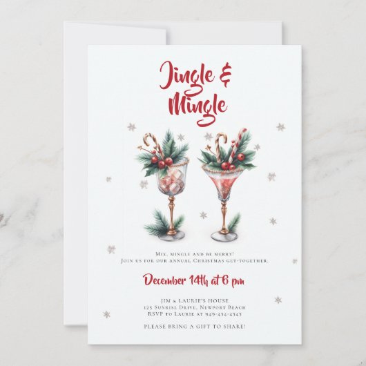 Jingle Mingle Cocktails Sneeuw Kerstfeest Kaart (Voorkant)