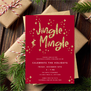 Jingle & Mingle Faux Gold Glitter Vakantie Party Kaart