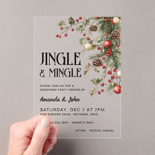 Jingle & Mingle Feestelijk Kerstfeest Acryl Uitnodigingen (Insitu (Draagbaar))