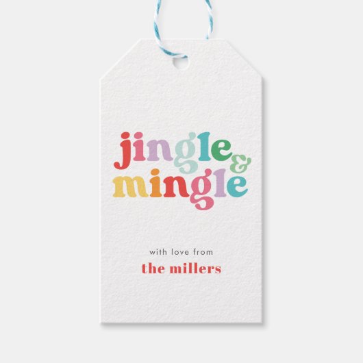 Jingle & Mingle Feestelijke Kleurrijke Kerstmis Cadeaulabel (Voorkant)