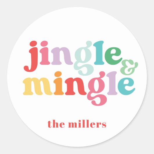 Jingle & Mingle Feestelijke Kleurrijke Kerstmis Ronde Sticker (Voorkant)