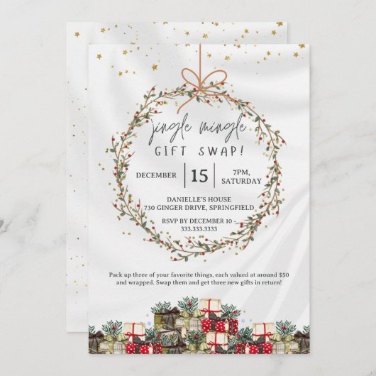 Jingle Mingle Gift Exchange Kerstfeest Kaart (Voorkant / Achterkant)