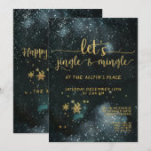 Jingle & Mingle Gold Calligraphy Holiday Party Kaart (Voorkant / Achterkant)