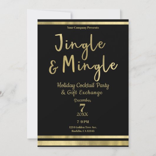 Jingle & Mingle Gold Corporate Christmas Party Kaart (Voorkant)