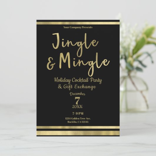 Jingle & Mingle Gold Corporate Christmas Party Kaart (Staand voorkant)